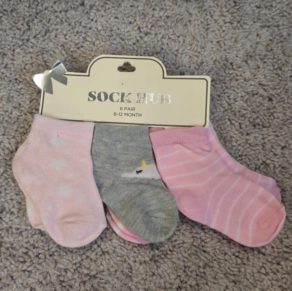 Sock Hub Baby Socks 6-Pack Girls 6-12 Months